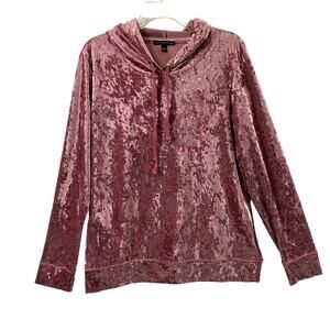Signature Studio Crushed Velvet Hoodie Womens Large Pink‎  Pullover Y2K